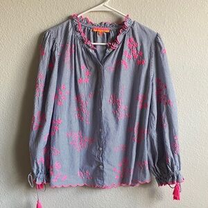 Vilagallo Blue and Pink Floral Blouse